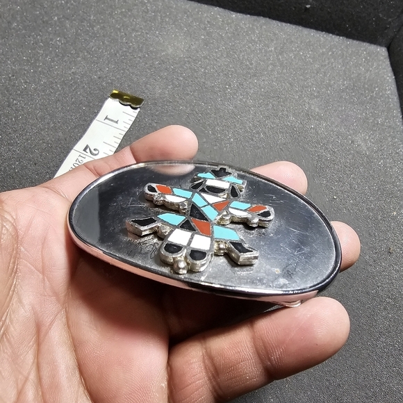 Raintree Silver Tone Oval Shaped Native American Zuni Knifewing Belt Buckle see - Picture 7 of 9
